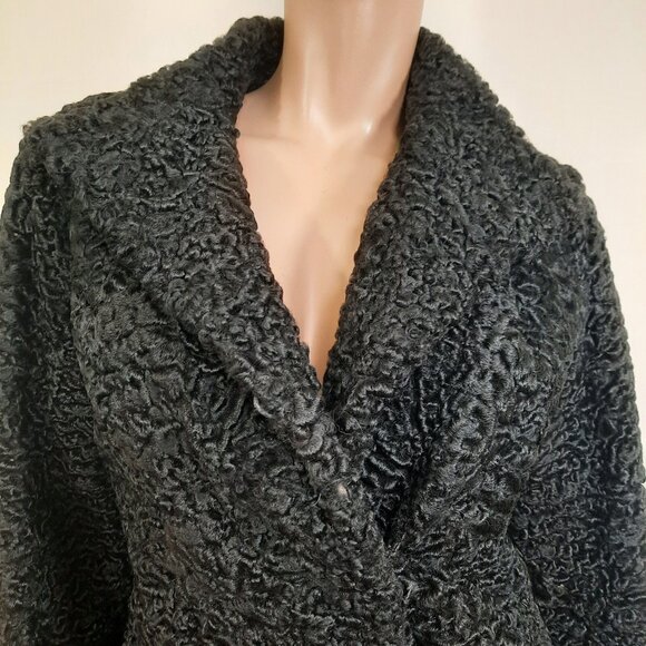 Vintage Black Persian Lamb Fur Coat 1940s 1950s Womens Size XS Mid Calf - Picture 2 of 14
